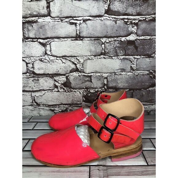 Hot Pink Patent Leather Handmade Ankle Strap Clogs Shoes Women Sz 38EU/7.5M US - Picture 10 of 16